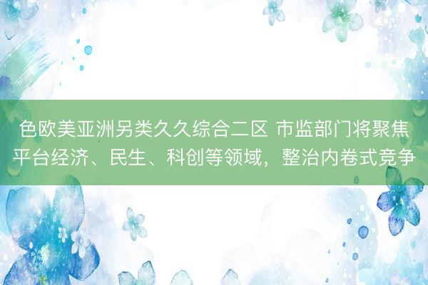 色欧美亚洲另类久久综合二区 市监部门将聚焦平台经济、民生、科创等领域，整治内卷式竞争
