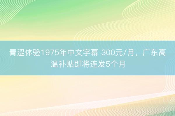 青涩体验1975年中文字幕 300元/月，广东高温补贴即将连发5个月