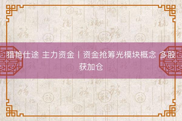 猎艳仕途 主力资金丨资金抢筹光模块概念 多股获加仓