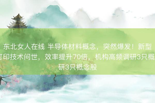 东北女人在线 半导体材料概念，突然爆发！新型3D打印技术问世，效率提升70倍，机构高频调研3只概念股