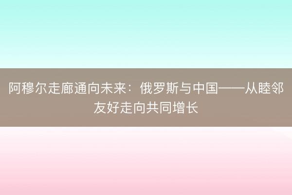 阿穆尔走廊通向未来：俄罗斯与中国——从睦邻友好走向共同增长