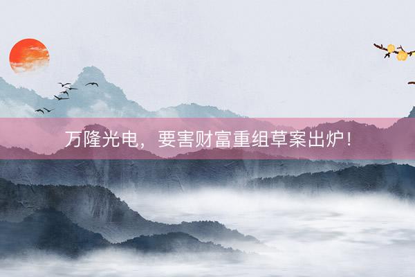 万隆光电，要害财富重组草案出炉！