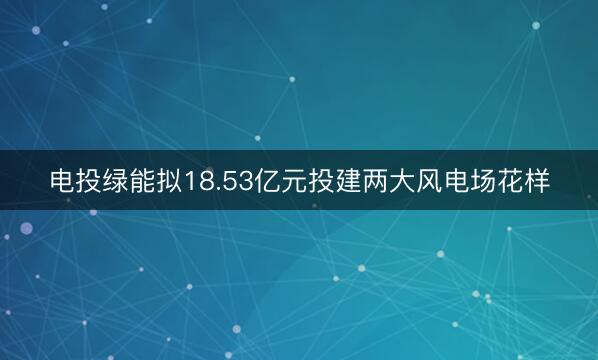 电投绿能拟18.53亿元投建两大风电场花样