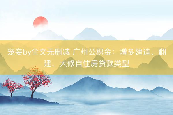 宠妾by全文无删减 广州公积金:增多建造、翻建、大修自住房贷款类型