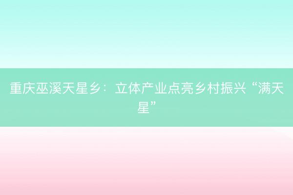 重庆巫溪天星乡：立体产业点亮乡村振兴 “满天星”
