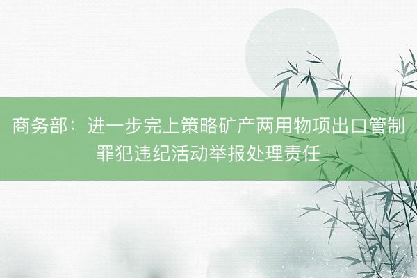 商务部：进一步完上策略矿产两用物项出口管制罪犯违纪活动举报处理责任